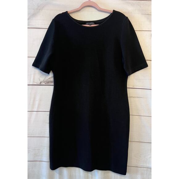 Mario Serrani Italy Size LG Black Short Sleeve Dress Knit Ribbed Classic - Picture 1 of 6